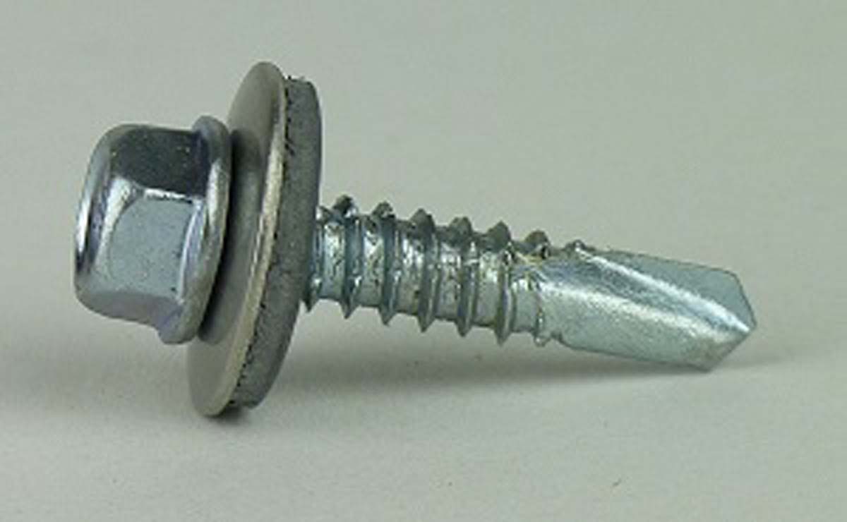 Zelfborende zeskantkraagbout + afdichtring, Verzinkt